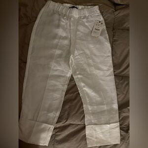 Zara women’s  Crisp White Dress Pants cuff wide leg